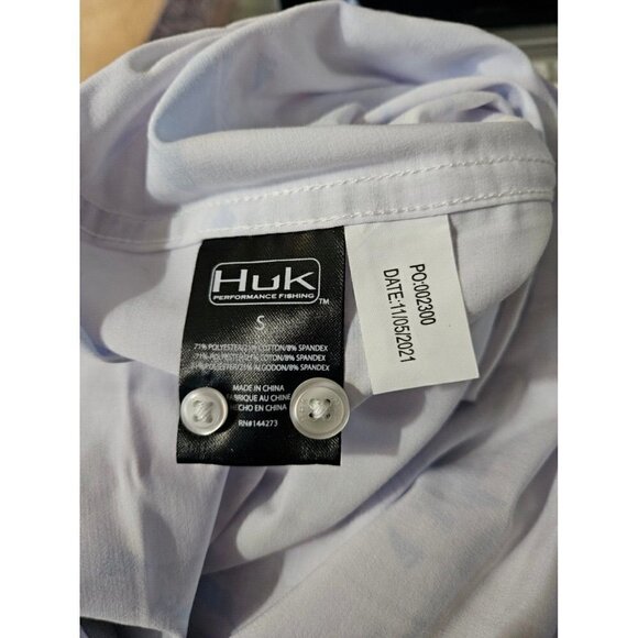 New Huk Kona Ocean Palm Shirt Mens S White Fish Print Short Sleeve Button Front - Picture 7 of 7